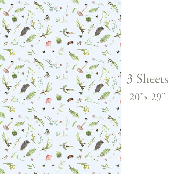 Botanical Wrapping Paper 3 Sheets In the Meadow by BurrowingHome