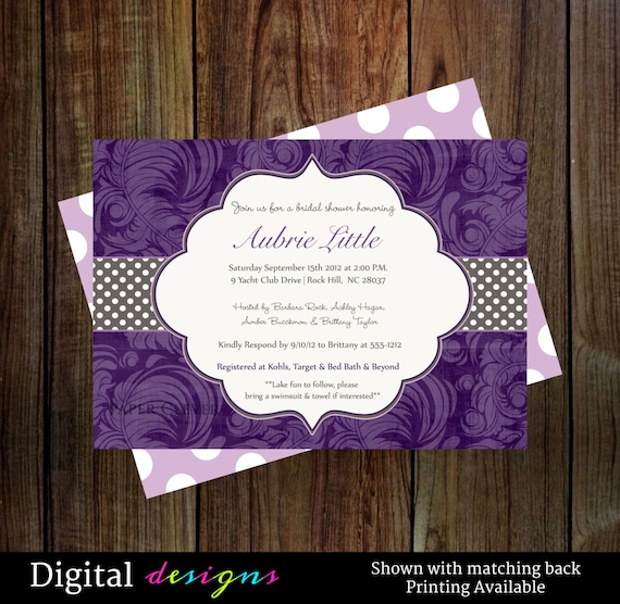 Bridal Shower Invitations in Purple and Gray digital file, printable NO.209 Il_570xn