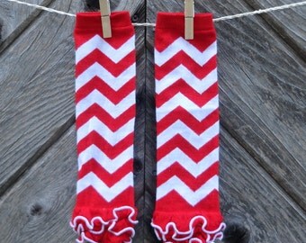 Red & White Chevron Leg Warmers, Baby leg warmers, Ruffle Leg Warmers, Infant Leg Warmers, Baby leggings, Girls leg warmers, Tutu legwarmer