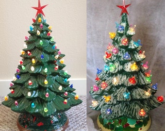 DIY 20" Tall w/ Base Christmas Tree Kit 14" Ready to Paint Tree Unpainted Ceramic Bisque Paint your own Tree w/ Base Bulbs Star & Light Kit