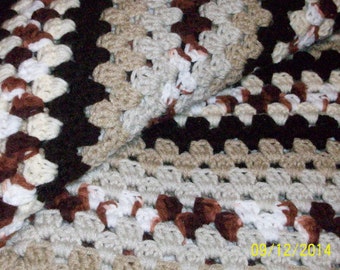 CROCHET AFGHAN, neutral colors, full size afghan, bedding. wedding, home furnishings SALE gift, brown, cream tan blanket, home made afghan.