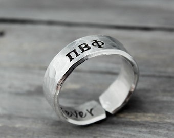 Pi Beta Phi Ring, Hammered Sorority Ring, personalized jewelry, hand stamped ring, handstamped jewelry, Sorority Jewelry