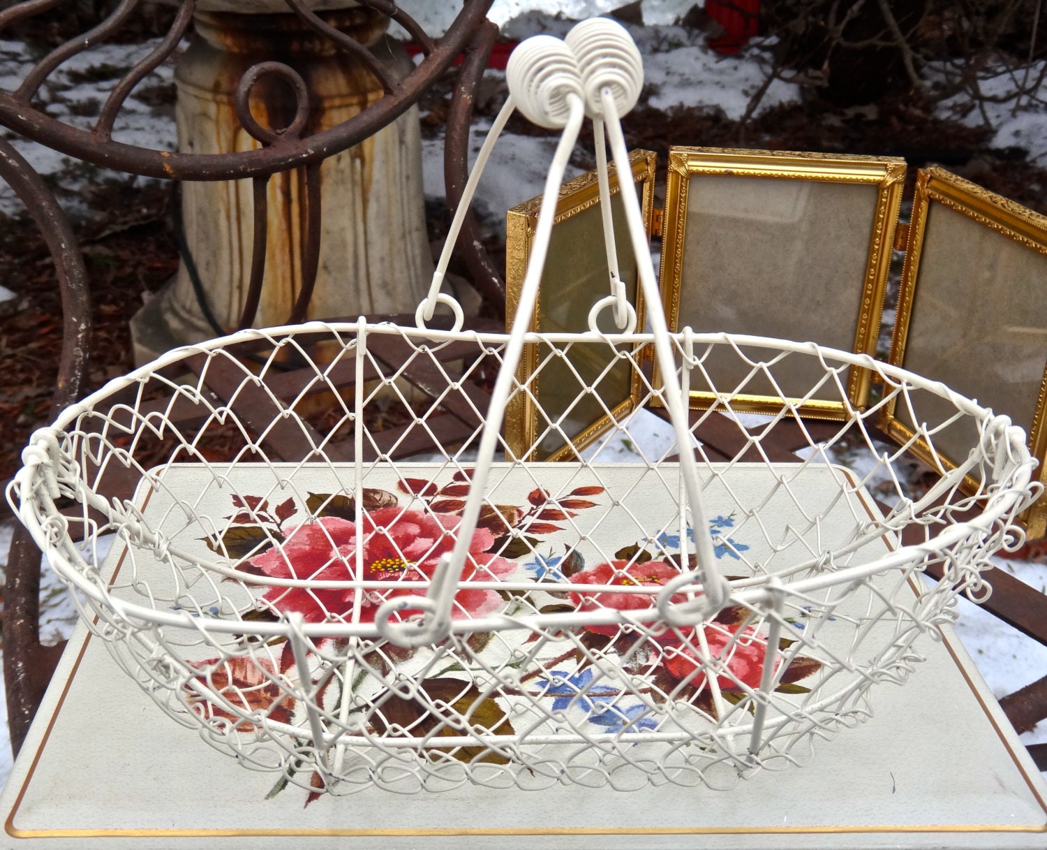Basket Chicken Wire Basket Egg Basket Wire by CasaKarmaDecor