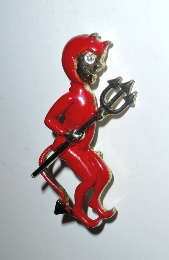 SALE Vintage Red Hot Enamel Devil Pin 1960s by stellasnightmare