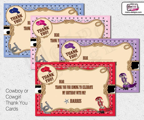 Cowboy or Cowgirl - Thank You Cards Il_570xn