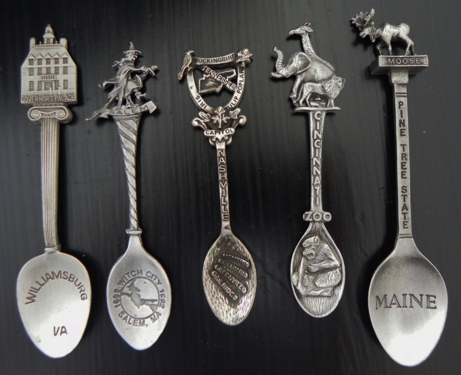 5 Pewter Souvenir Spoons by CastawaysFla on Etsy