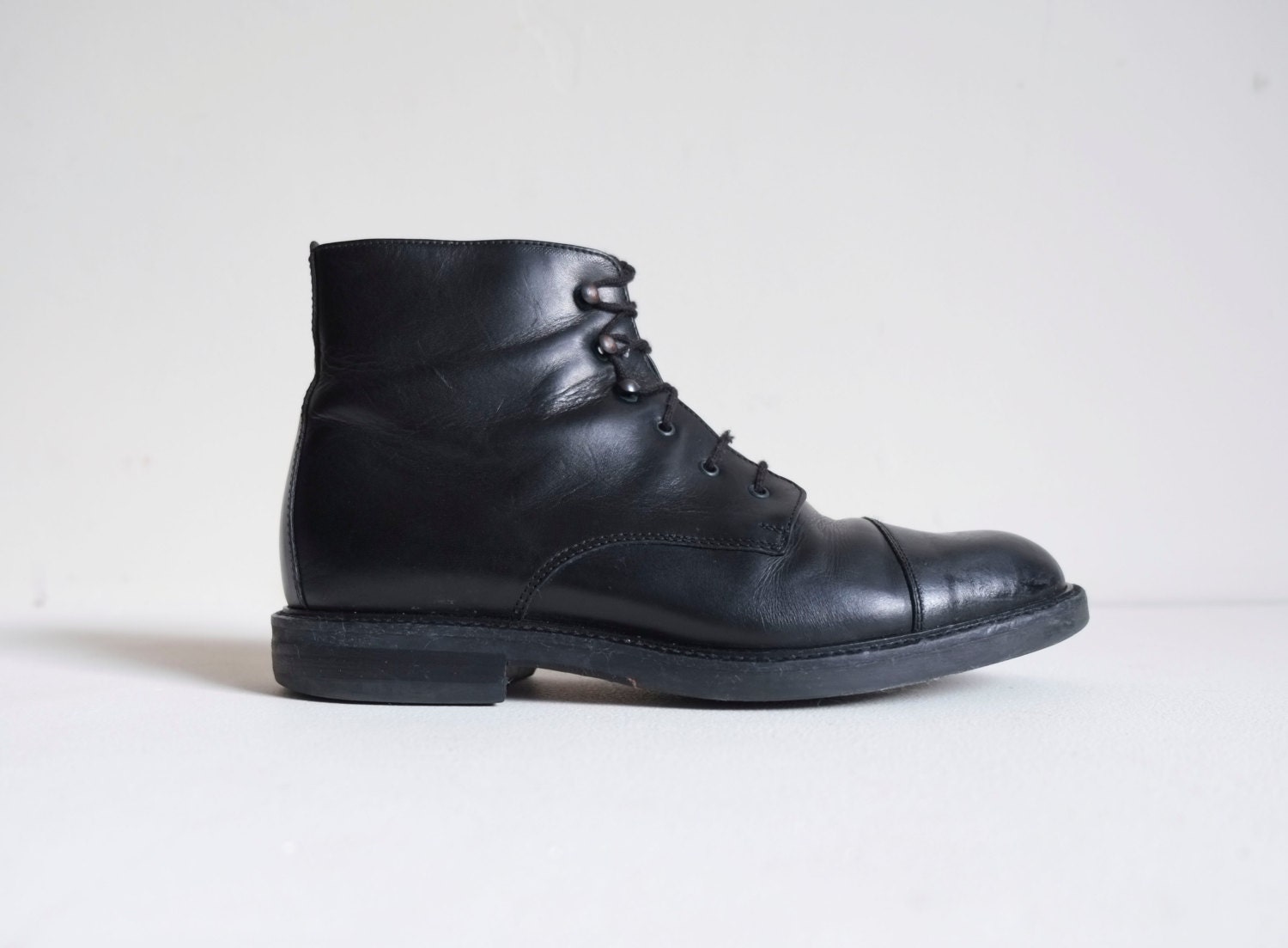 Vintage Italian Black Leather Men’s Lace Up Victorian Work Ankle Boots ...