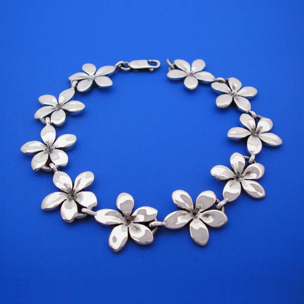 Silver Frangipani Plumeria Flower Hawaiian Bracelet by ijewellery