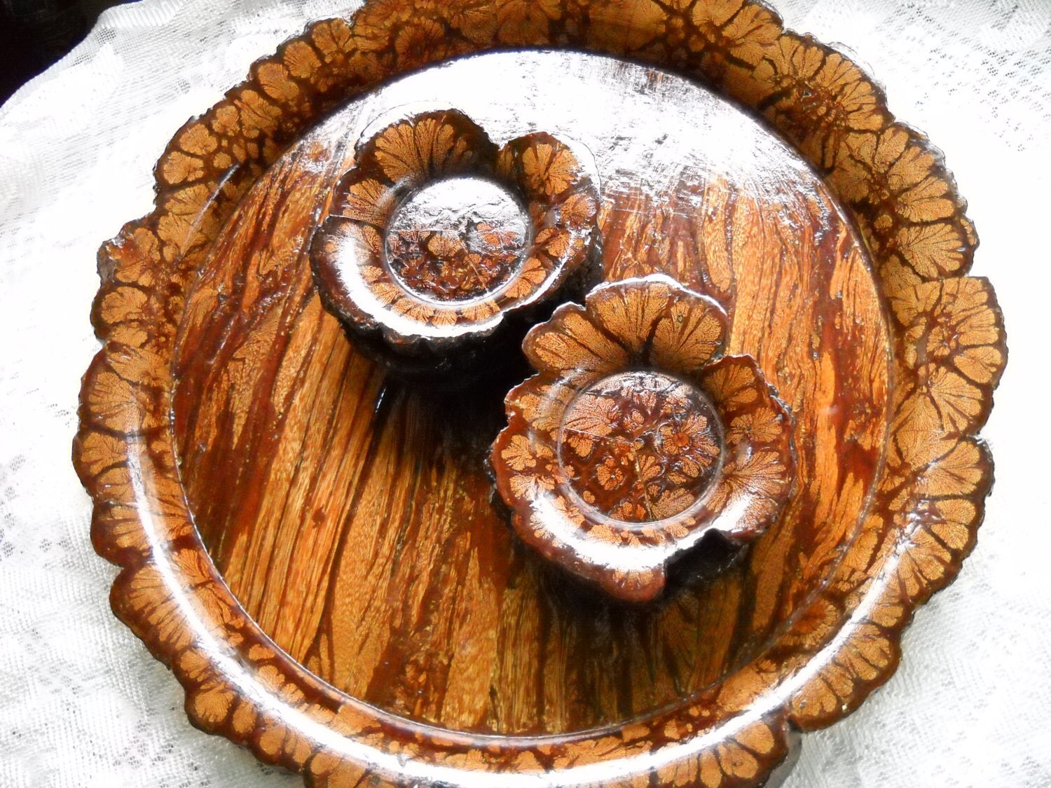 Serving tray and 6 coasters made of Wood,Tree trunks,Decopage Wooden