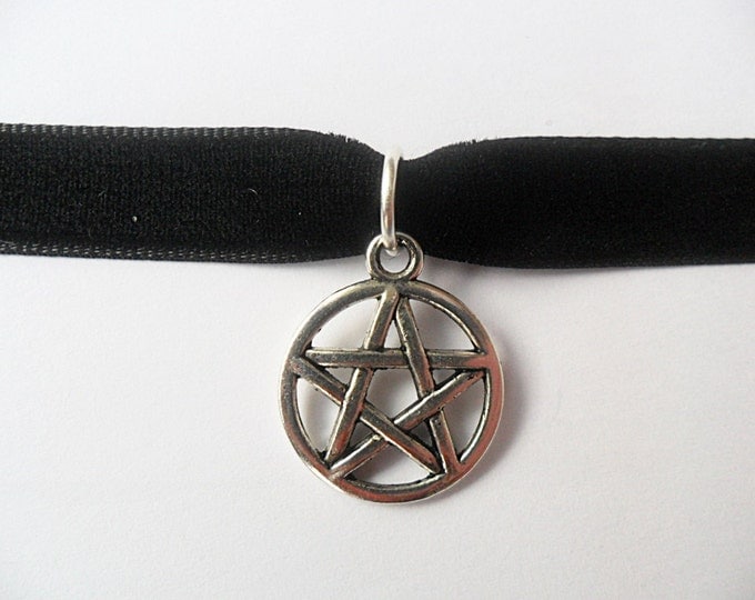 Pentagram charm velvet choker necklace with a width of 3/8” Ribbon Choker Necklace (pick your neck size)