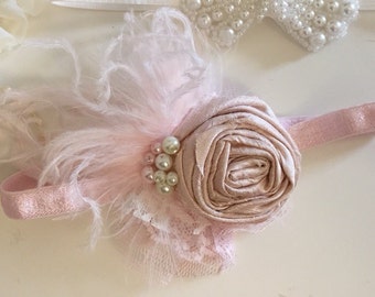 Baby Girl Headband- Flower Girl Headband- Blush Headband- Newborn Headband-Baby Headband