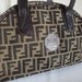 70's vintage Fendi jacquard fabric tote bag with dark brown leather trimmings in bolide style. Unisex