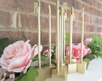 15 Gold Rustic Wood Table Number Holders, 7 inches, Wedding, Metallic, Shabby Chic, Southern, Wedding Decoration, Rustic Holder, Clothespin