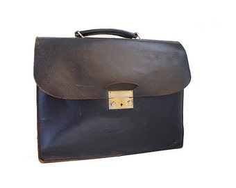 cartable cuir marron rouge
