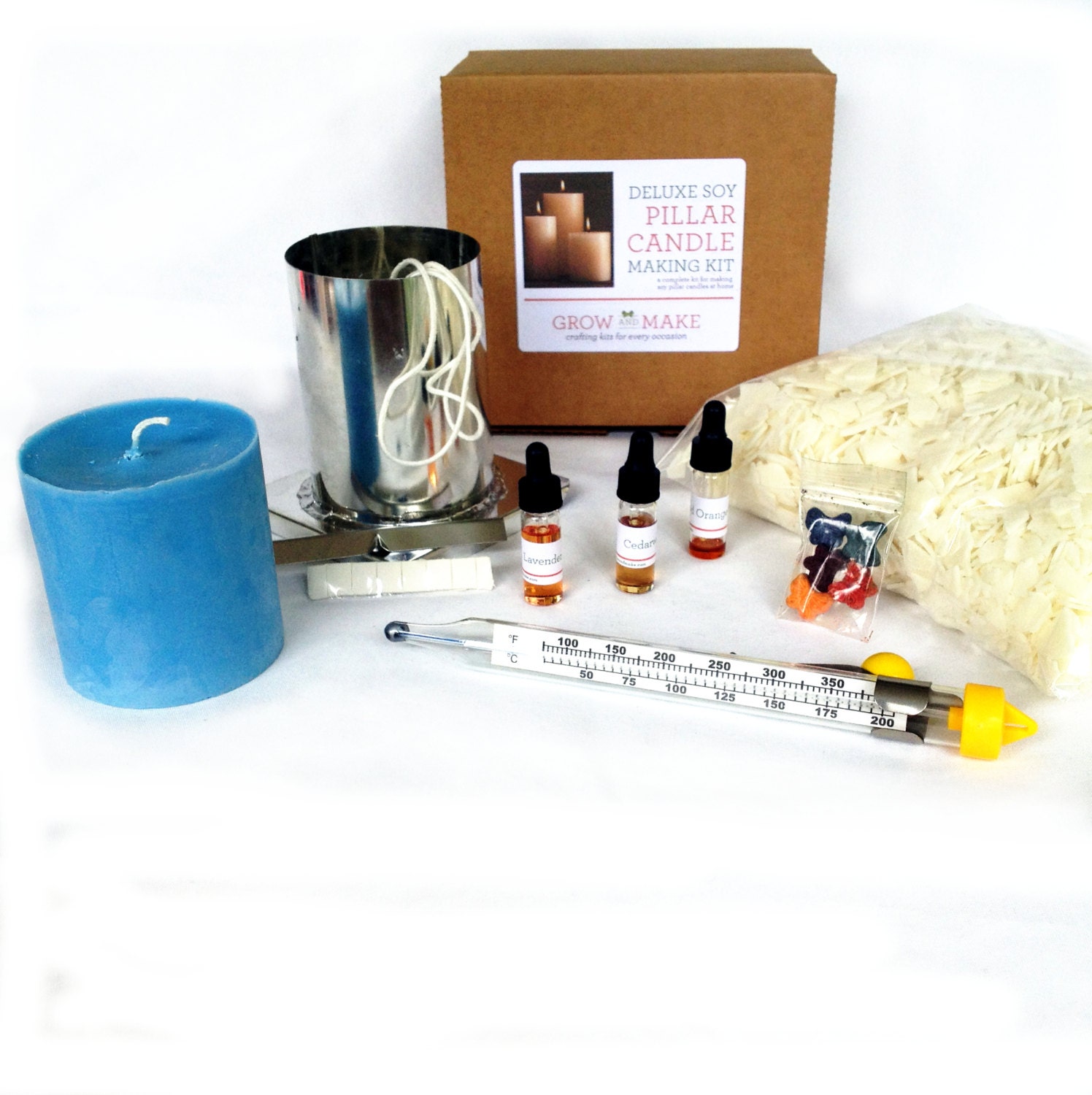 Deluxe Pillar Soy Wax Candle Making Kit Makes 4 by GrowandMake