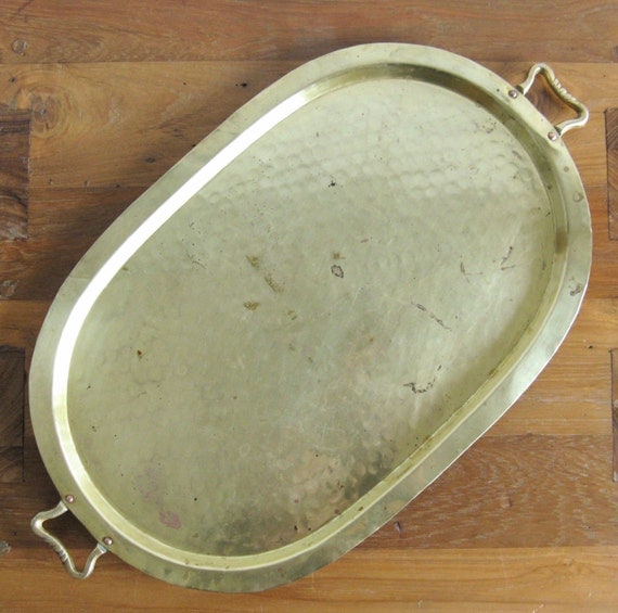 Hammered Brass Tray with Handles