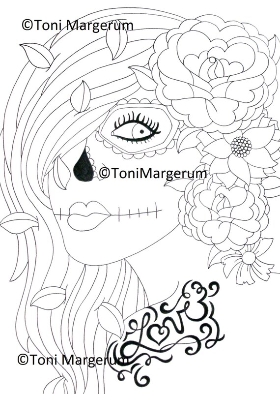 Sugar Skull Girl Digital Download Instant Coloring Page