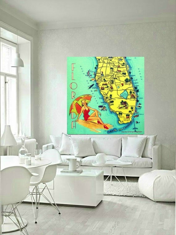 Florida Art Map Florida Canvas Sunshine State by VintageBeachMaps