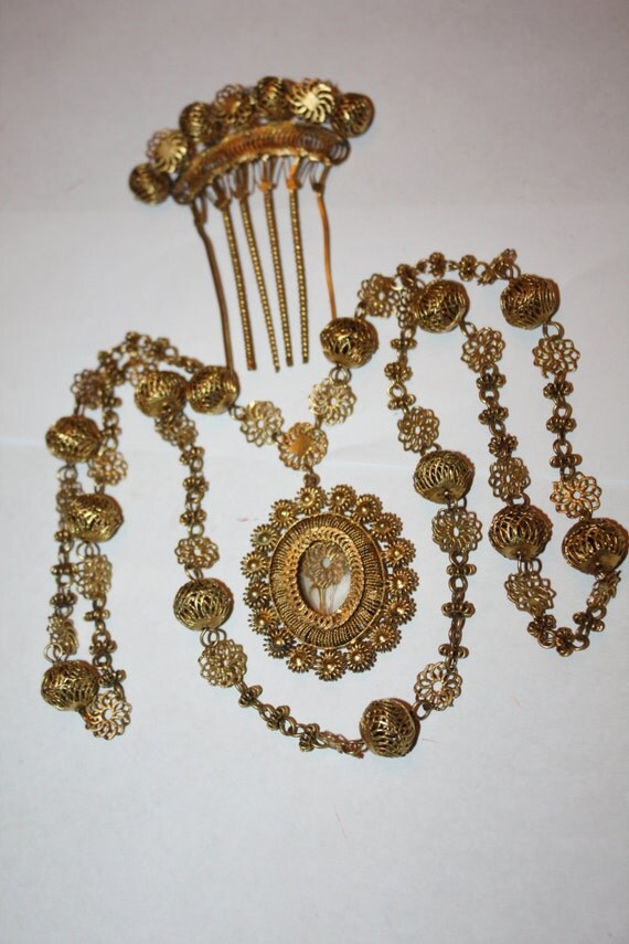 Vintage Reliquary Necklace Filigree Rosary Tamborin Tambourine