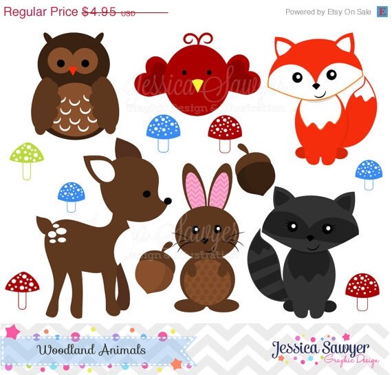 80% OFF - INSTANT DOWNLOAD, woodland animals clipart, forest clip art, for personal use, commercial use, party supply, scrapbooking Il_570xn