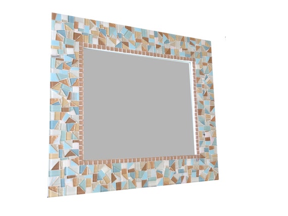 Large Mosaic Mirror in Aqua, Blue, Copper