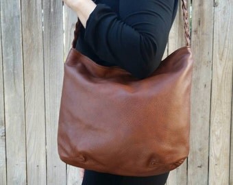 Items similar to Brown genuine leather handbag / shoulder bag / leather ...
