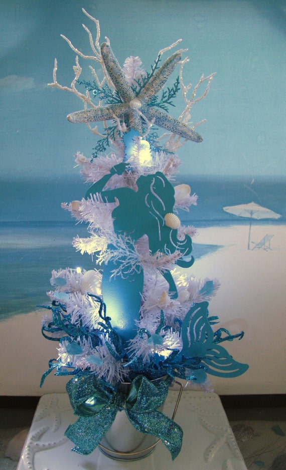 Mermaid Seashell White Christmas TreeStarfish Seahorse Waves