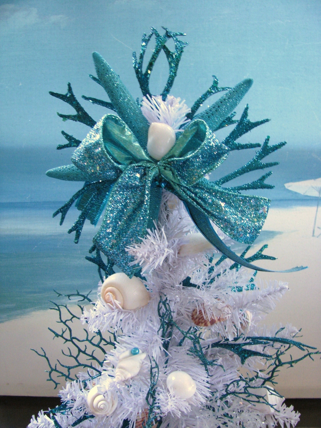 Seashell Coral Christmas Tree in a Whelk Shell Starfish