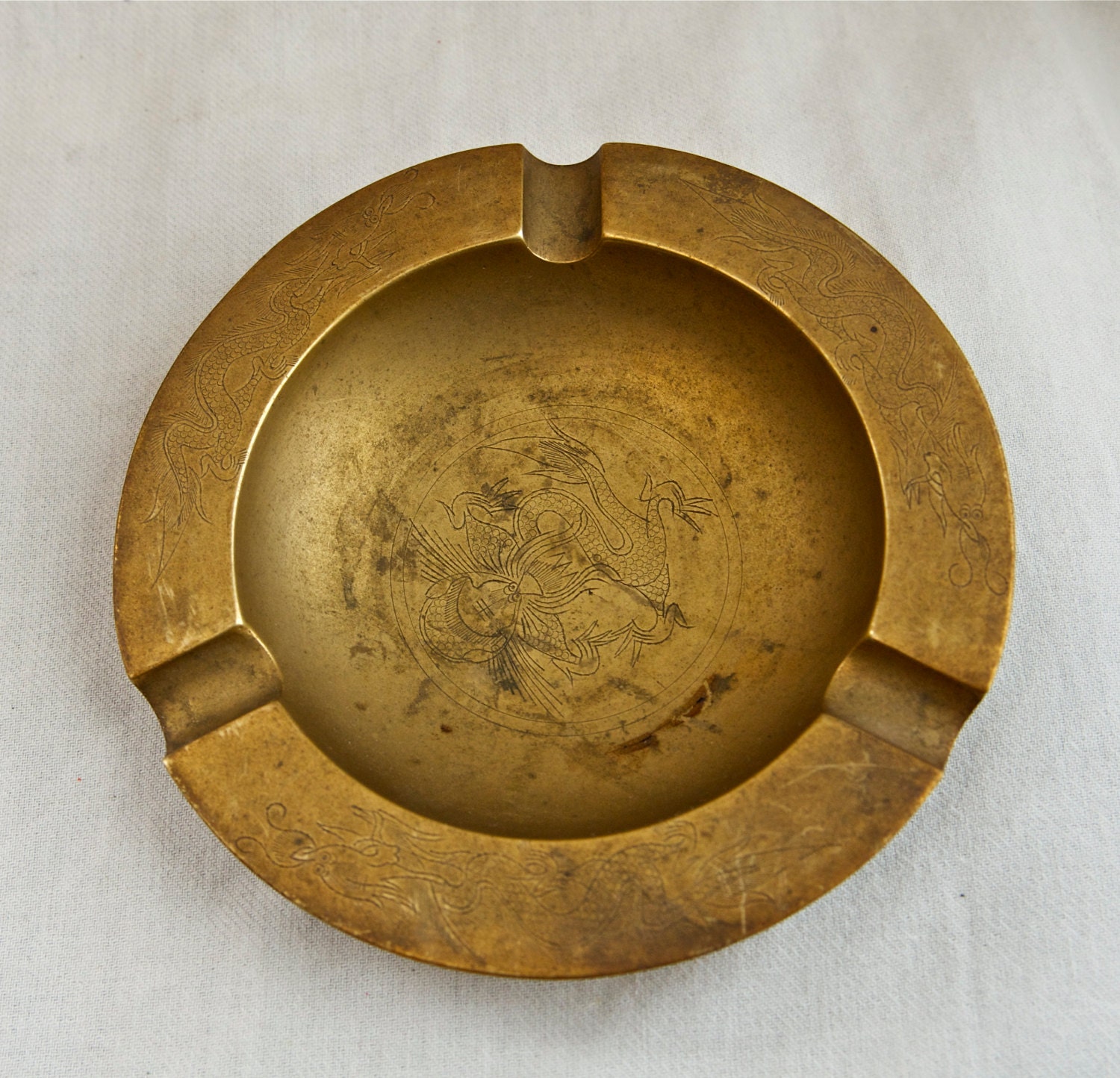 Vintage Chinese brass ashtray etched with by 180degreesvintage