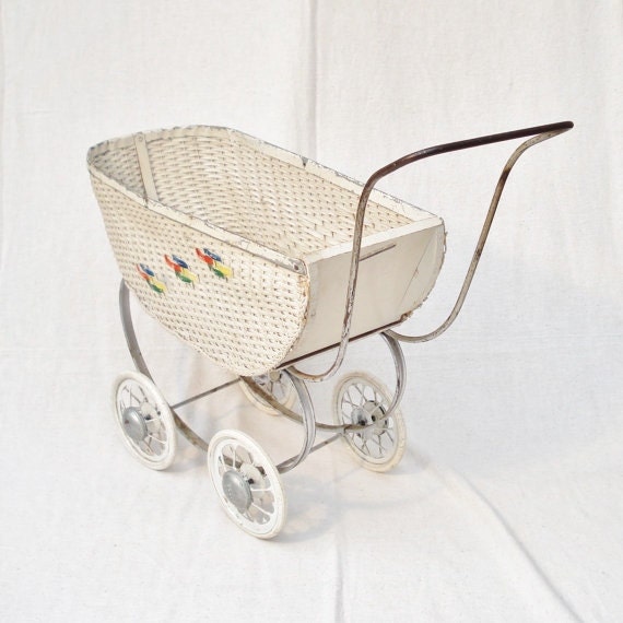 Antique South Bend Wicker Doll Buggy Vintage Doll Carriage