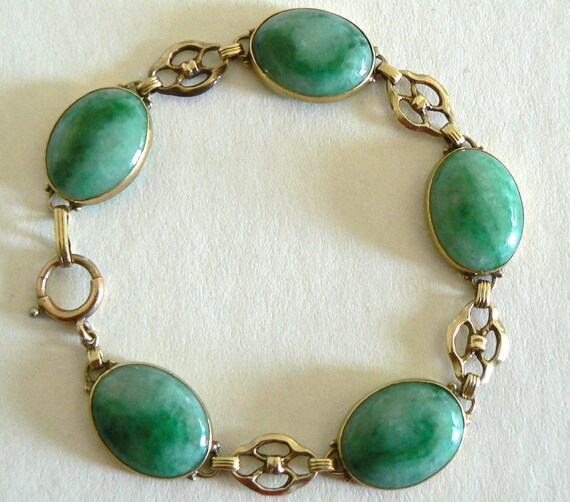 Vintage 12KT Gold Imperial Jade Bracelet Natural JADEITE A