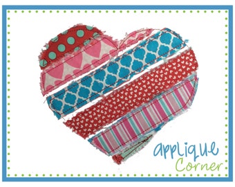 INSTANT DOWNLOAD Valentine's Day Raggy Strip Patchwork applique design in digital format for embroidery machine by Applique Corner