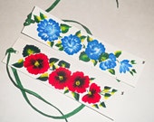 Handpainted bookmark; Red poppies; Blue roses; Book Lover gift; Teachers Gift; Illustrated paper bookmark w/ green ribbon; free shipping