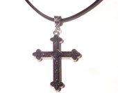 Cross pendant necklace, Religious necklace, Religious jewelry, Christian necklace, Easter jewelry, metal cross, leather necklace cord
