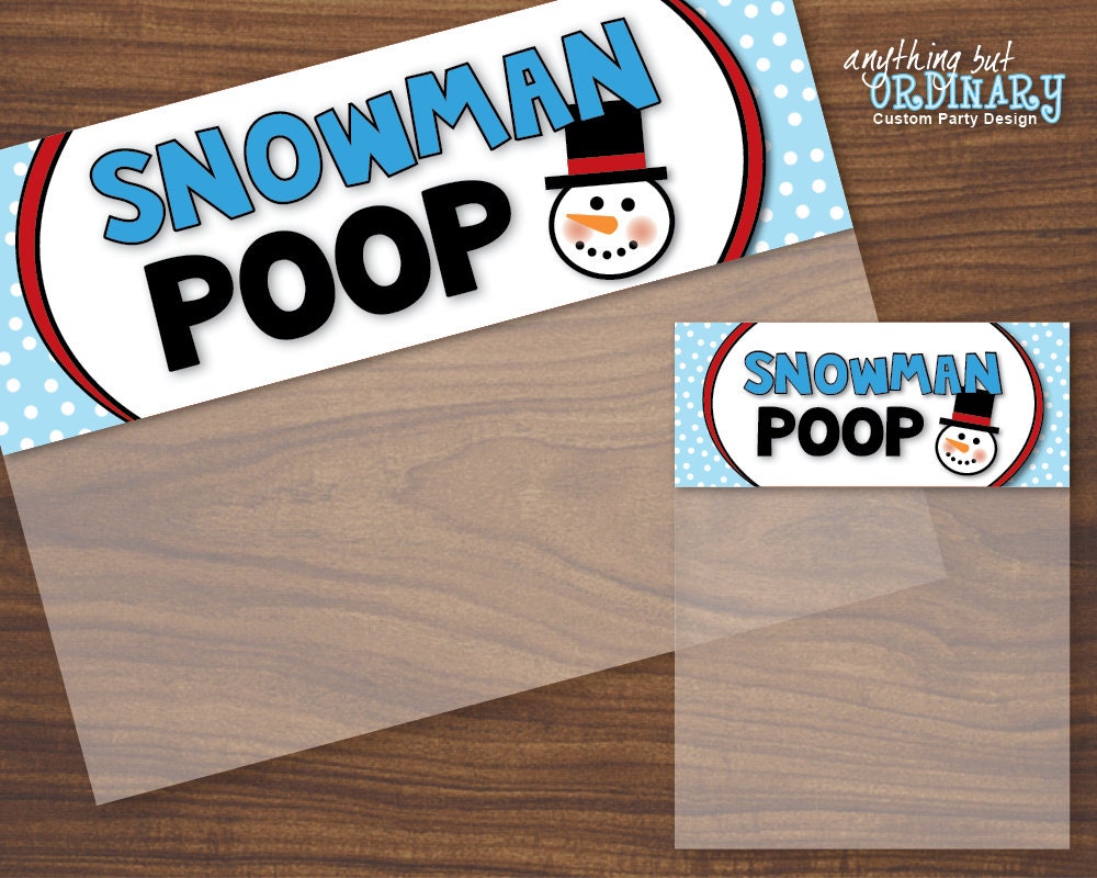 Snowman Poop Treat Bag Labels Funny Editable Christmas Bag