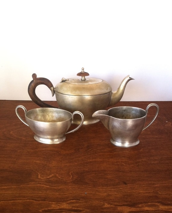 Items similar to Antique Pewter Tea Set on Etsy