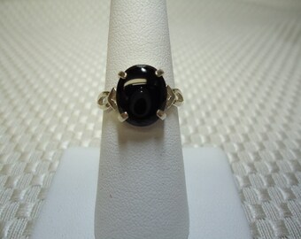 Cabochon Oval Black Onyx Ring in Sterling Silver #1264