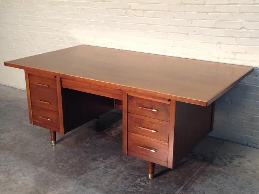Awesome Mid-Century Modern Executive Desk Large Wood Top
