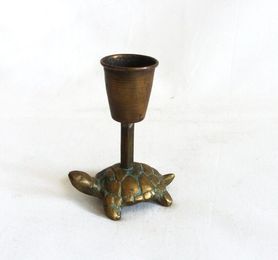 Turtle candle holder vintage brass taper by on Etsy