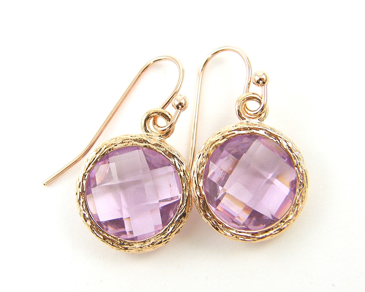 Lavender Rose Gold Drop Earrings Pale Purple Light Amethyst