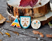 Wooden brooch, set of 3 pieces (laser cut & hand painted)