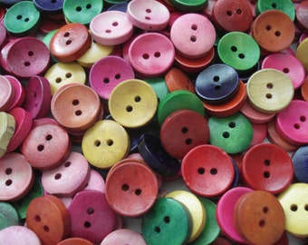 15mm Mixed Earthy Colour Wood Buttons pack of 25 Plain Wood Buttons W1529