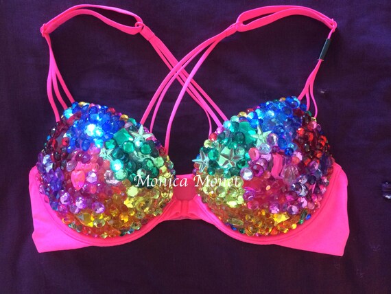 Neon Pink VS Gorgeous RAINBOW Sexy Rave Bra