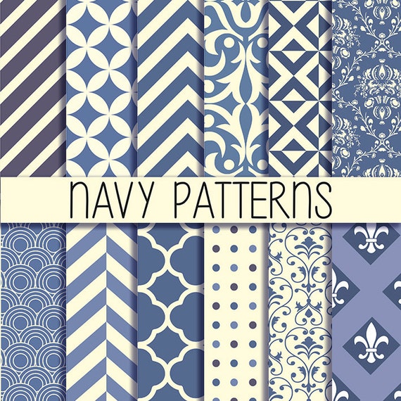 Navy patterns Printable backgrounds Instant Download Set
