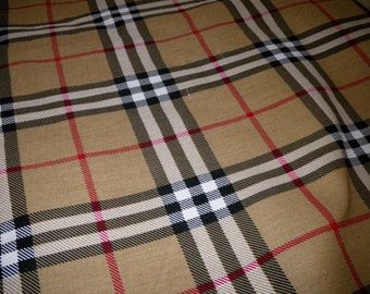 1/2 yards tan red plaid fabric