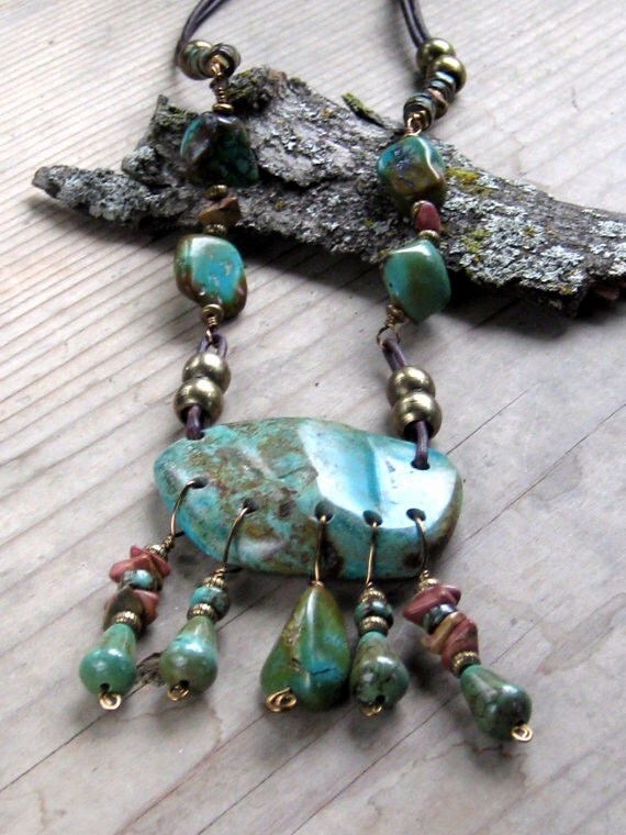 Turquoise Necklace Wire Wrapped Statement by EponasCrystals