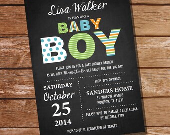 Chalkboard Baby Boy Shower Invitation - Boy Baby Shower - Instantly Downloadable and Editable File - Personalize at home with Adobe Reader