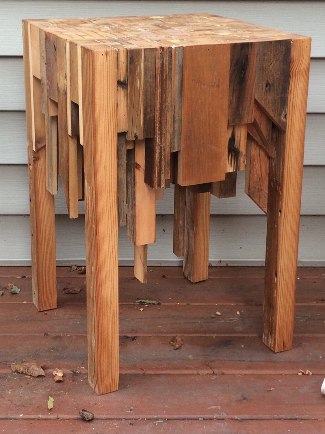 Reclaimed scrap wood side table in stock and ready to ship