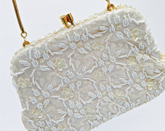 Vintage LA REGALE Beaded Lace Evening Bag Ivory, Cream With Lace, Seed ...