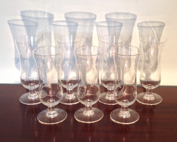 Set of 9 parfait glasses etched crystal by MargueritesWoodShed